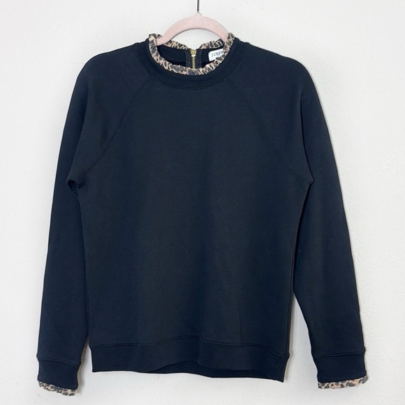 J. Crew Woven ruffleneck pullover sweatshirt in black w/cheetah leopard print S - Picture 9 of 9